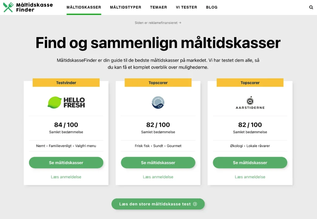 Måltidskassefinder forside